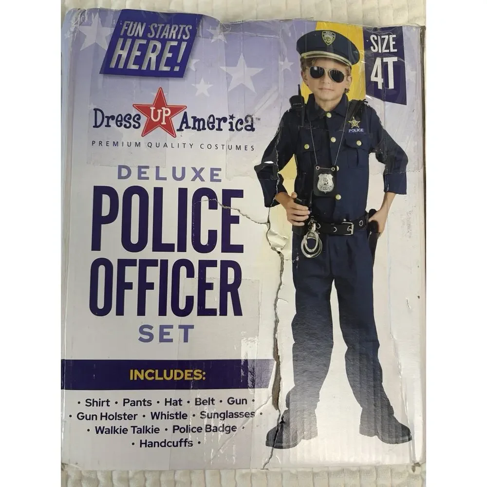 Dress Up America Police Officer Costume Kids 4T Shirt Pants Hat Belt Gun Holster
